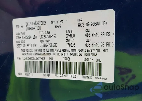 2007 Dodge Ram 2500 Slt/Trx4 Off Road/Sport/Power Wagon из США, поврежденный, VIN 1D7KS28C17J527858